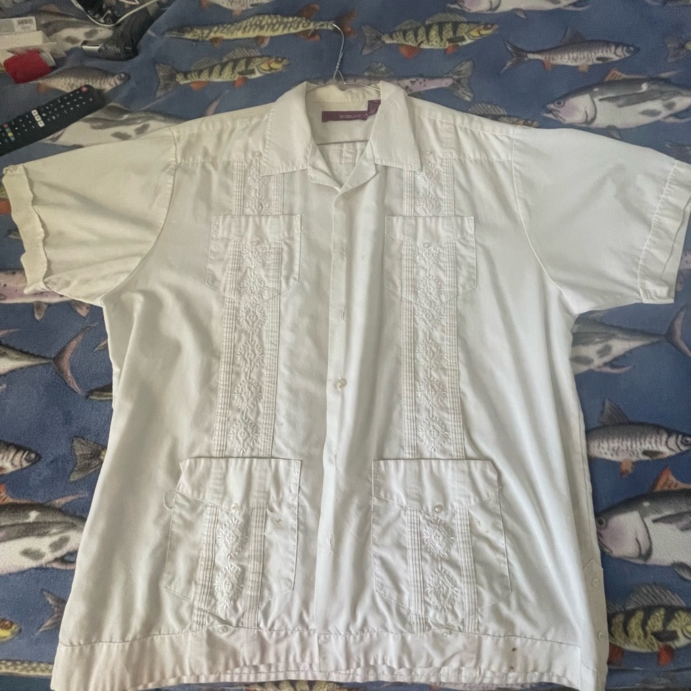 Vintage White Short Sleeve Guayabera Shirt